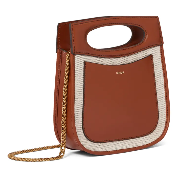Tasche Cheri Mini aus Leder und Baumwolle | Cognac-Farbe- Produktbild Nr. 3