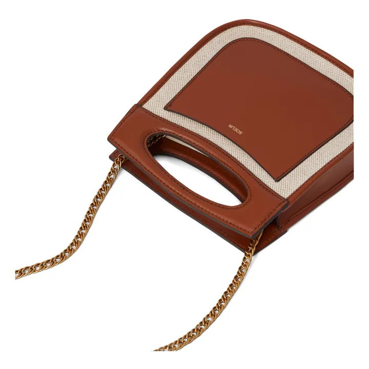 Tasche Cheri Mini aus Leder und Baumwolle | Cognac-Farbe- Produktbild Nr. 6