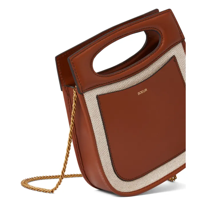 Tasche Cheri Mini aus Leder und Baumwolle | Cognac-Farbe- Produktbild Nr. 4
