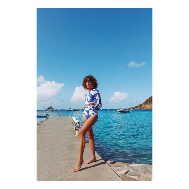 Bikinihose aus recyceltem Material geometrisch - Damenkollektion | Blau