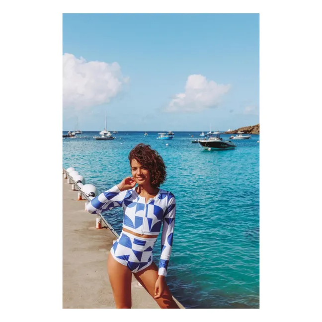 Crop Top Anti-UV Matière Recyclée Géométrique - Collection Femme | Bleu