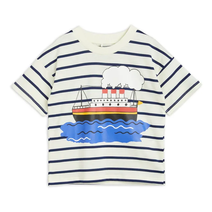 Camiseta a rayas de algodón orgánico Ferry | Blanco- Imagen del producto n°0