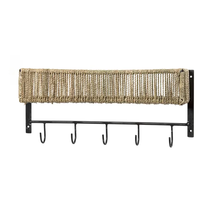 Metal and Palm Leaf Shelf | Black