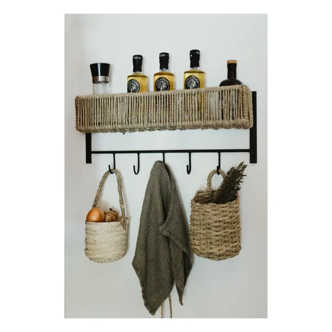 Metal and Palm Leaf Shelf | Black