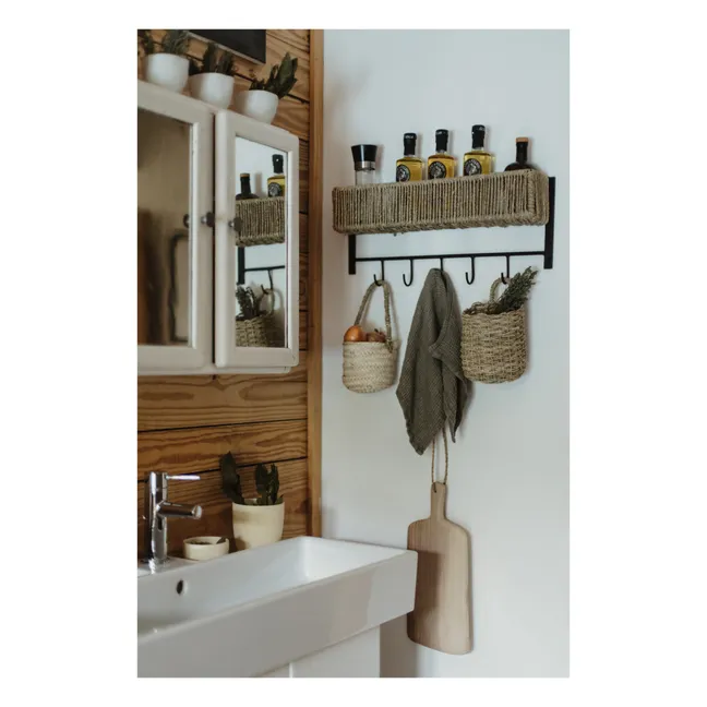 Metal and Palm Leaf Shelf | Black