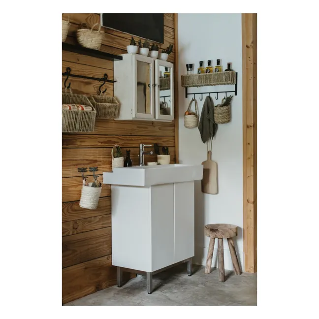 Metal and Palm Leaf Shelf | Black