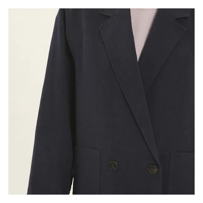 2-Knopf-Jacke aus Baumwolle und Leinen | Navy