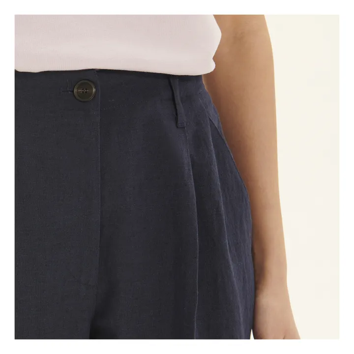Cotton and Linen Carrot Pants | Navy blue- Product image n°4