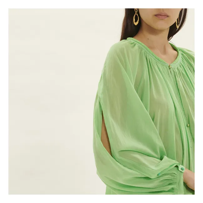 Camicetta bohémien con velo di seta e cotone | Verde