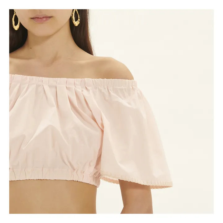 Top Court Brodé Popeline de Coton | Rose poudré- Image produit n°4