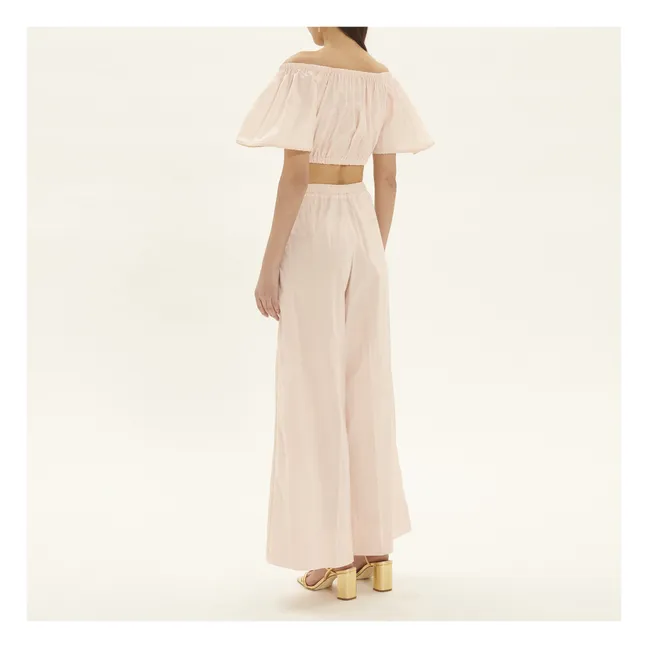 Pantalon Palazzo Brodé Popeline de Coton | Rose poudré