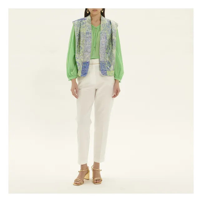 Pantalon Cigarette Coton et Lin | Blanc
