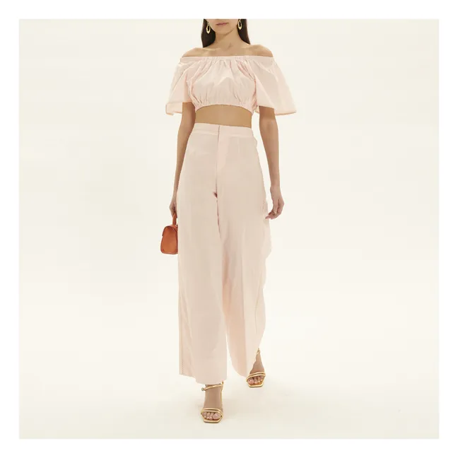Pantalon Palazzo Brodé Popeline de Coton | Rose poudré