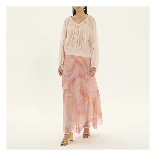 Camicetta in seta e cotone annodata in stile bohémien | Rose poudré