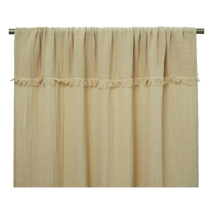 Flanné cotton curtain with fringe | Sand- Product image n°0