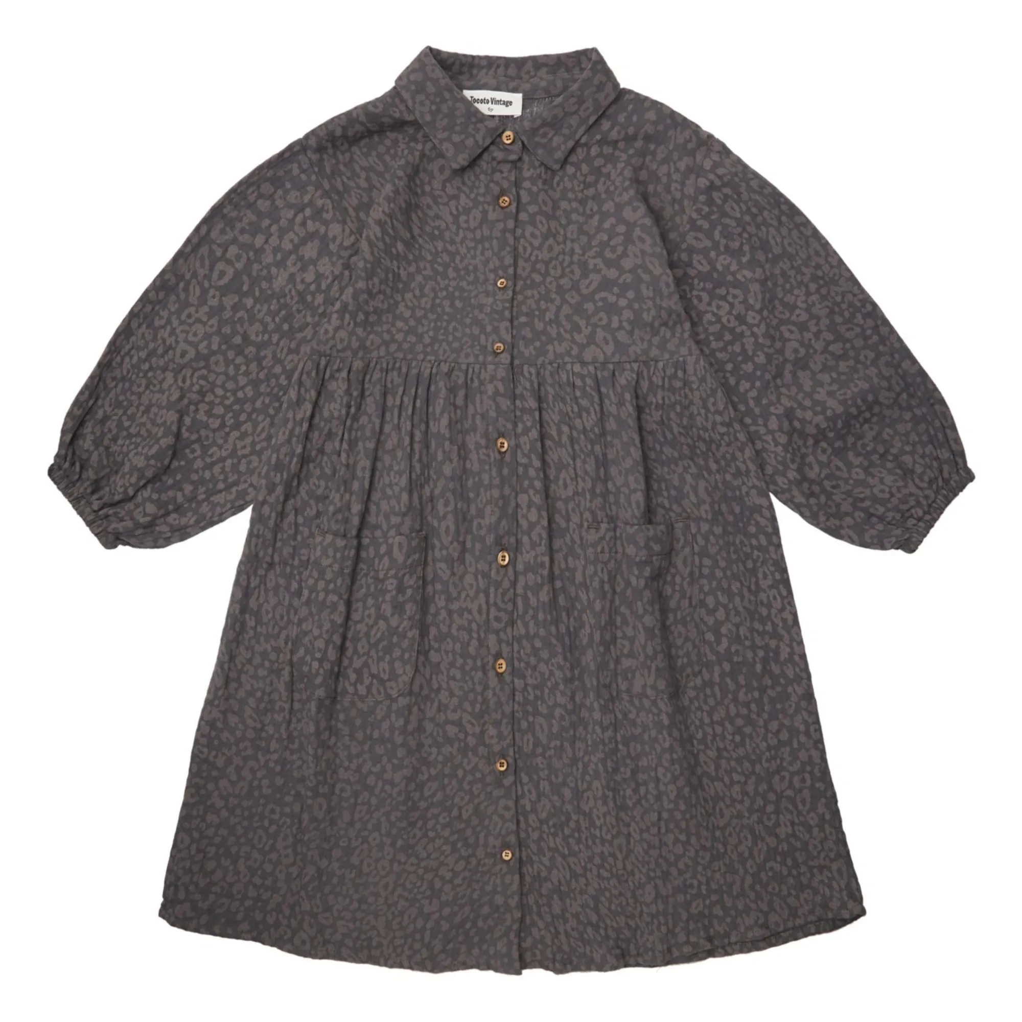 Tocoto Vintage Charcoal Grey Leopard Dress