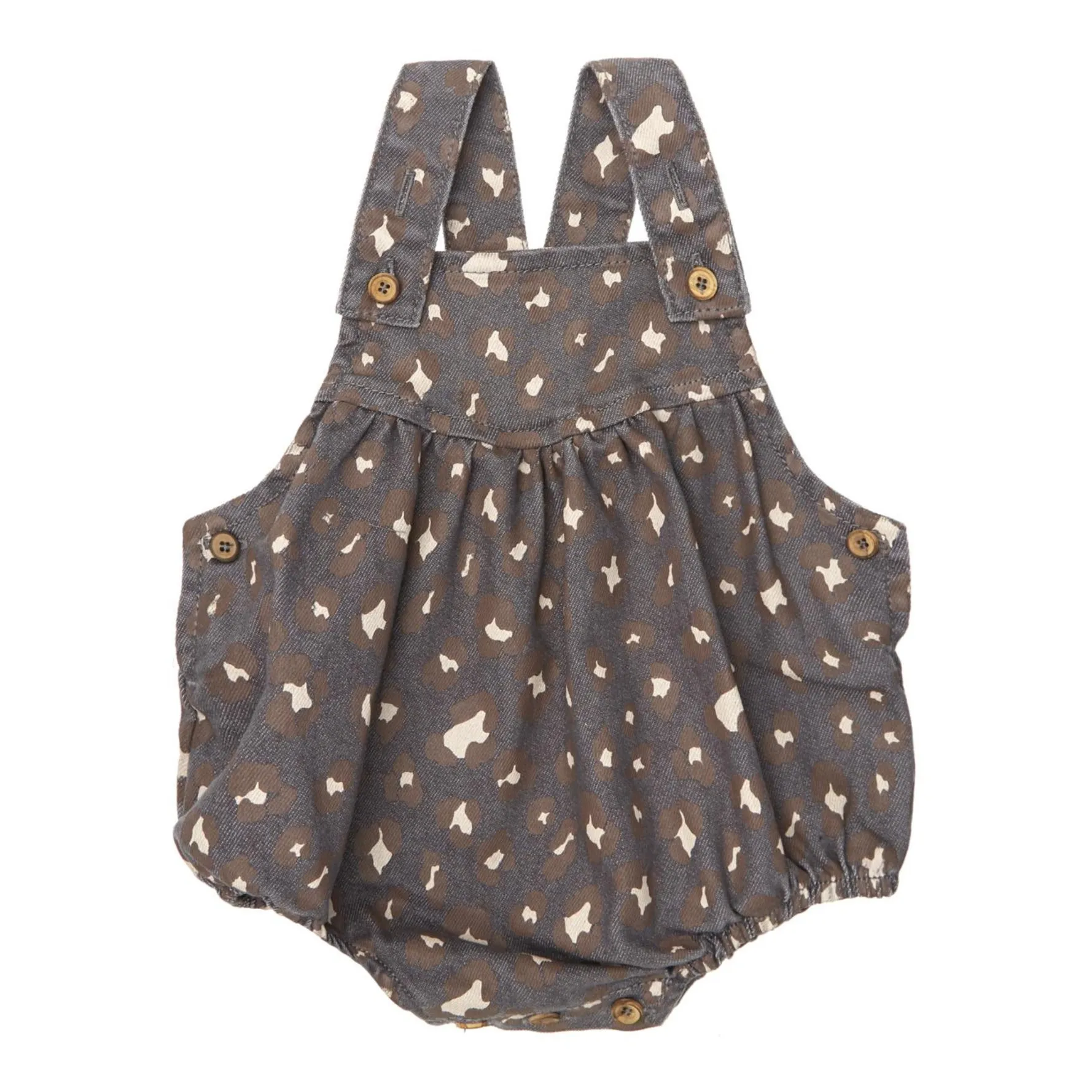 Tocoto Vintage Charcoal Grey Leopard Print Denim Romper