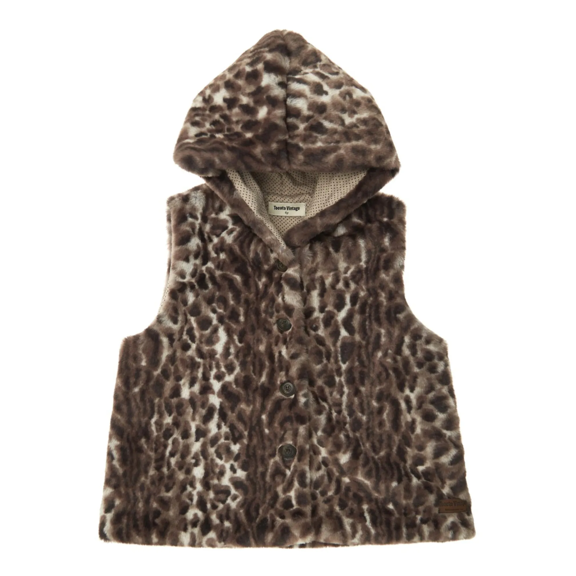Tocoto Vintage Beige Leopard Fur Sleeveless Jacket