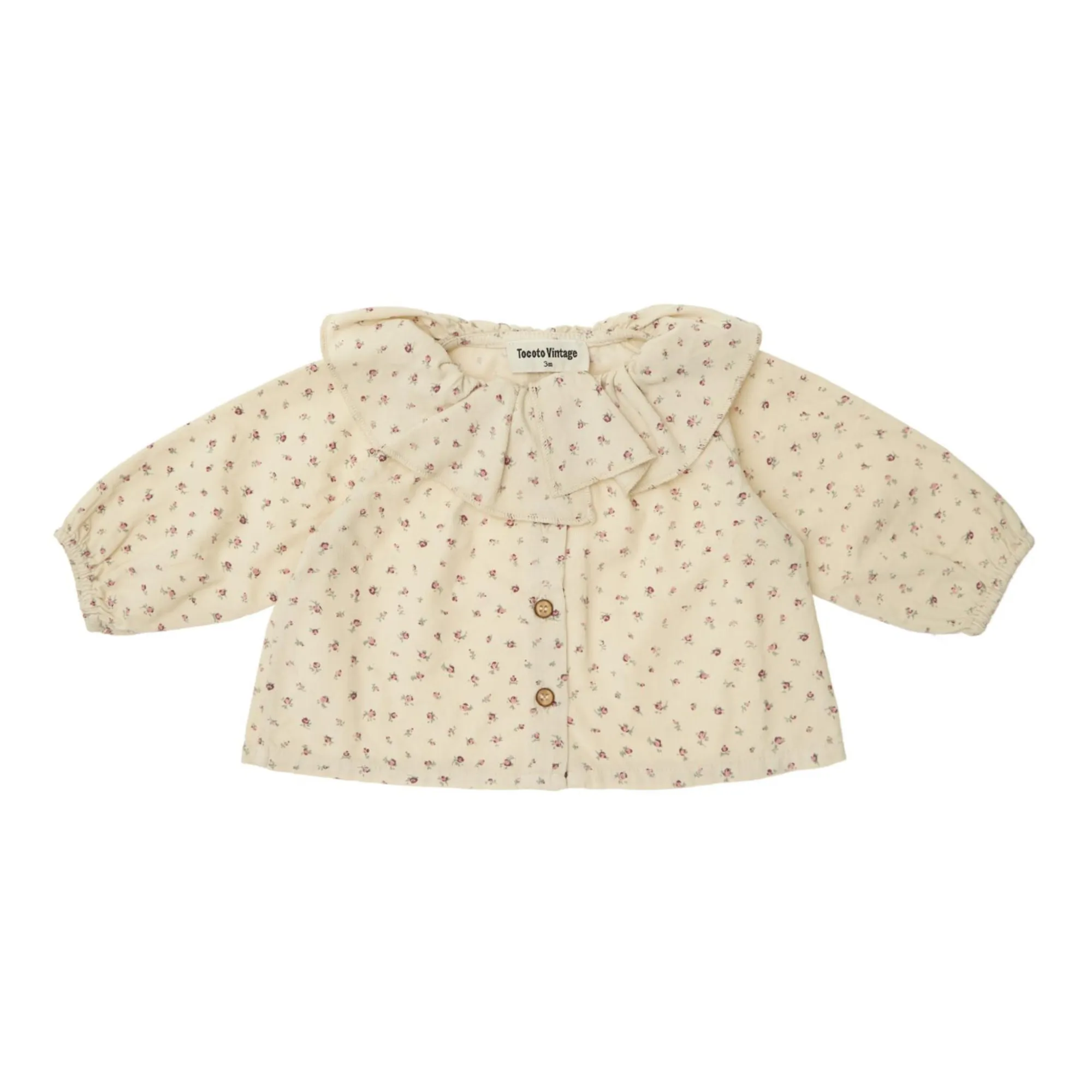 Tocoto Vintage Ecru Milleraies Velour Flower Baby Blouse