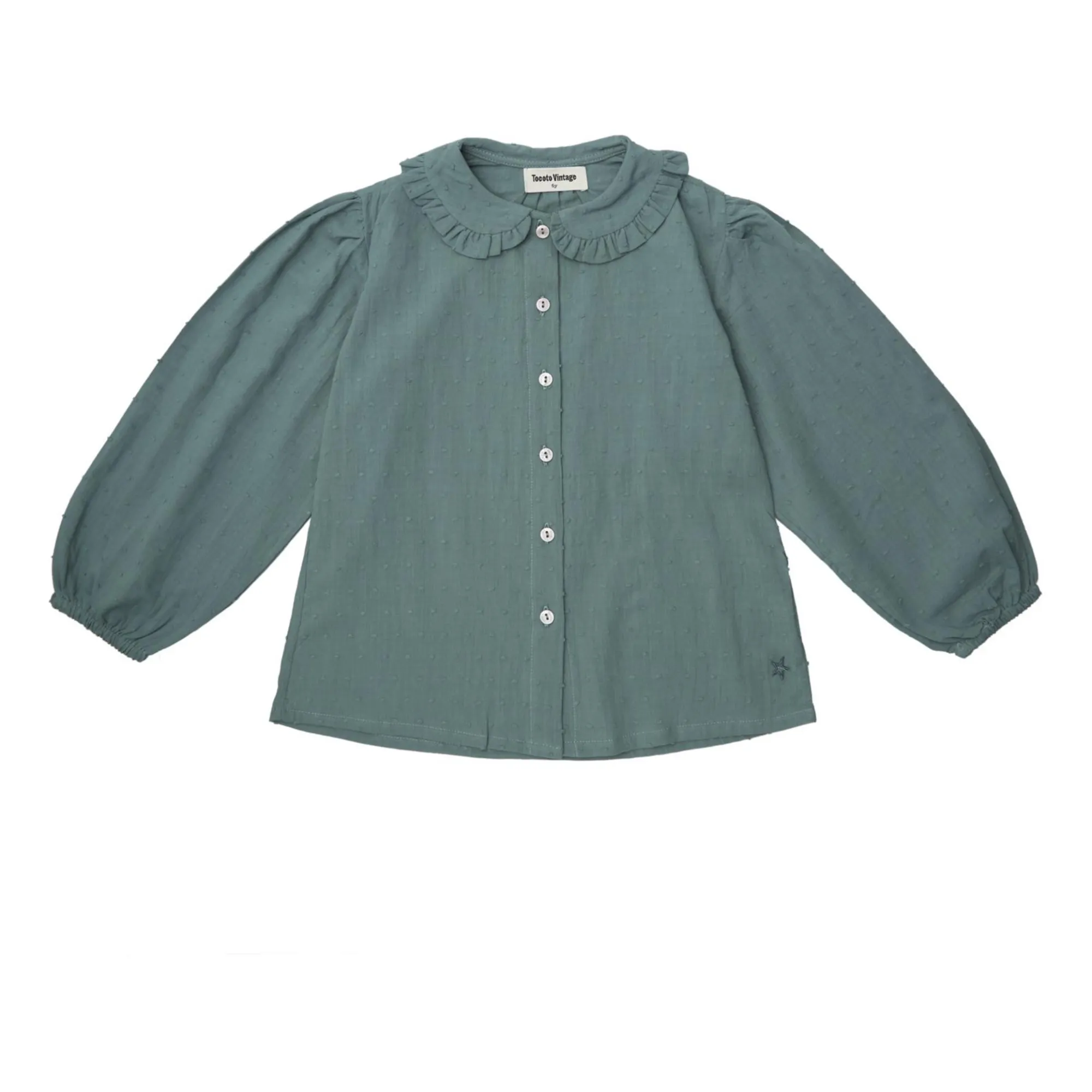 Tocoto Vintage Teal Dotted Swiss Blouse
