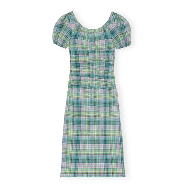 Vestido de cuadros de crepé de algodón orgánico | Verde