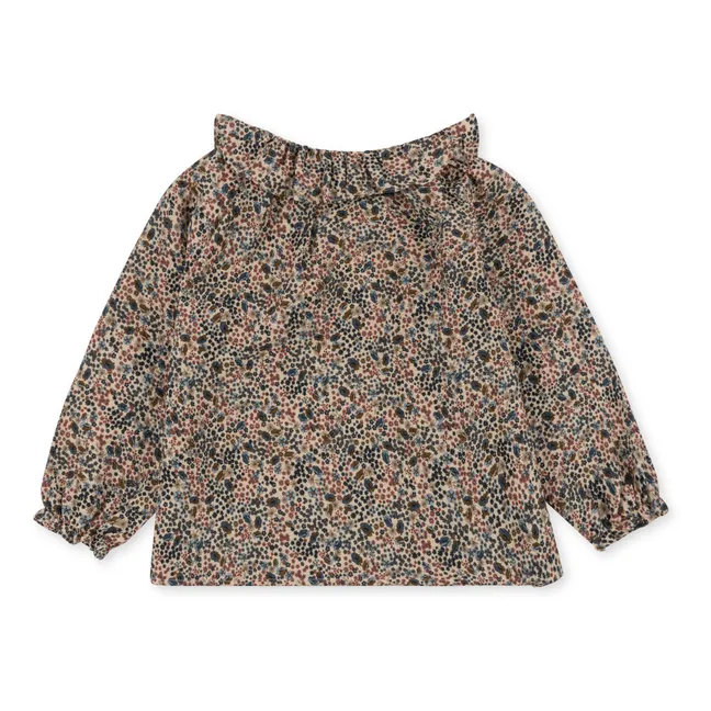 Blusa de algodón orgánico Cuello floral Malis | Beige