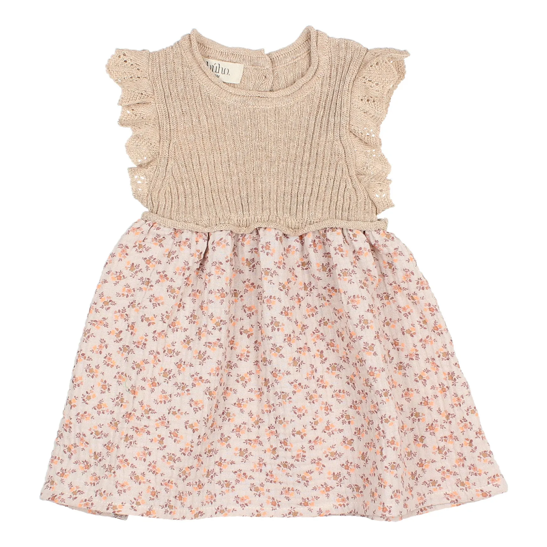 Búho Kleid aus Zwei Materialien Bio-Baumwollgaze und