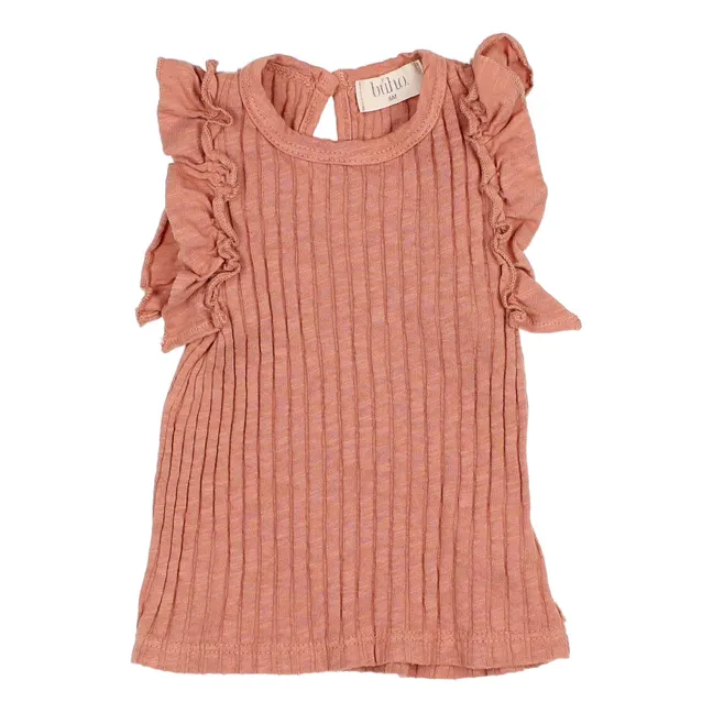 Organic Cotton Ribbed Frill Baby Top | Terracotta