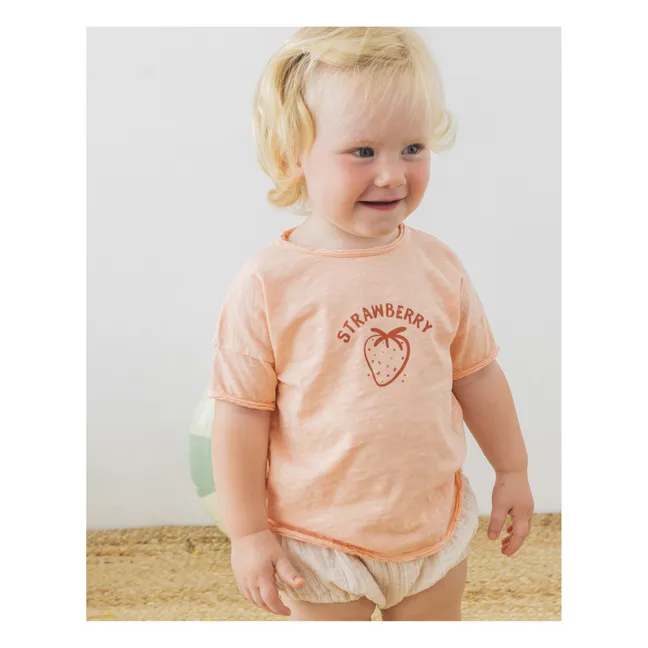 Organic Slub Cotton Strawberry Baby T-Shirt | Peach