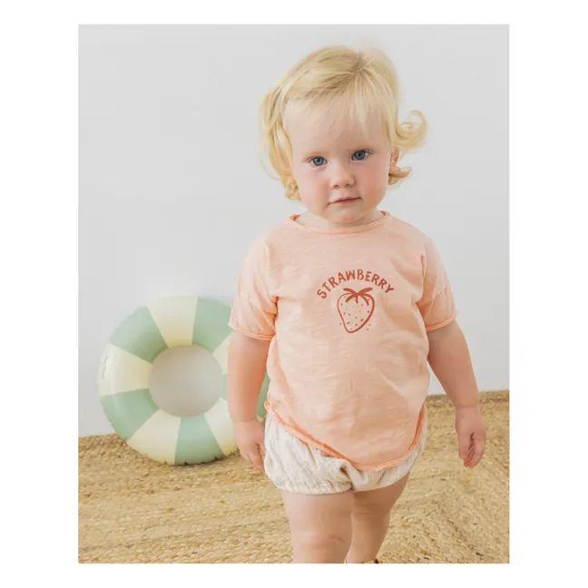 Organic Slub Cotton Strawberry Baby T-Shirt | Peach