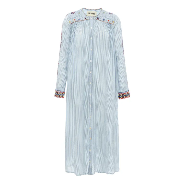 Cotton Khadi Mexican Embroidered Dress | Blue- Product image n°0