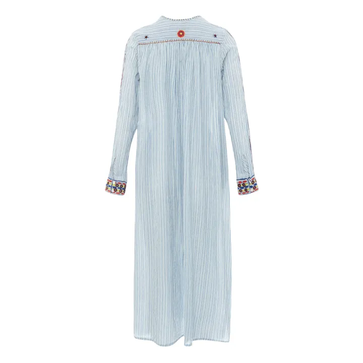 Cotton Khadi Mexican Embroidered Dress | Blue- Product image n°8