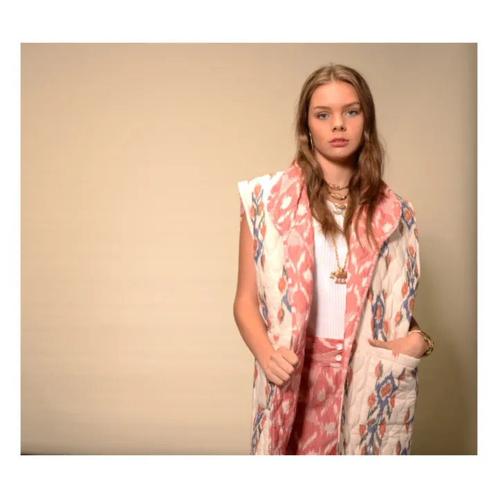 Veste Kimono Sans Manches Réversible Ikat | Crème- Image produit n°3