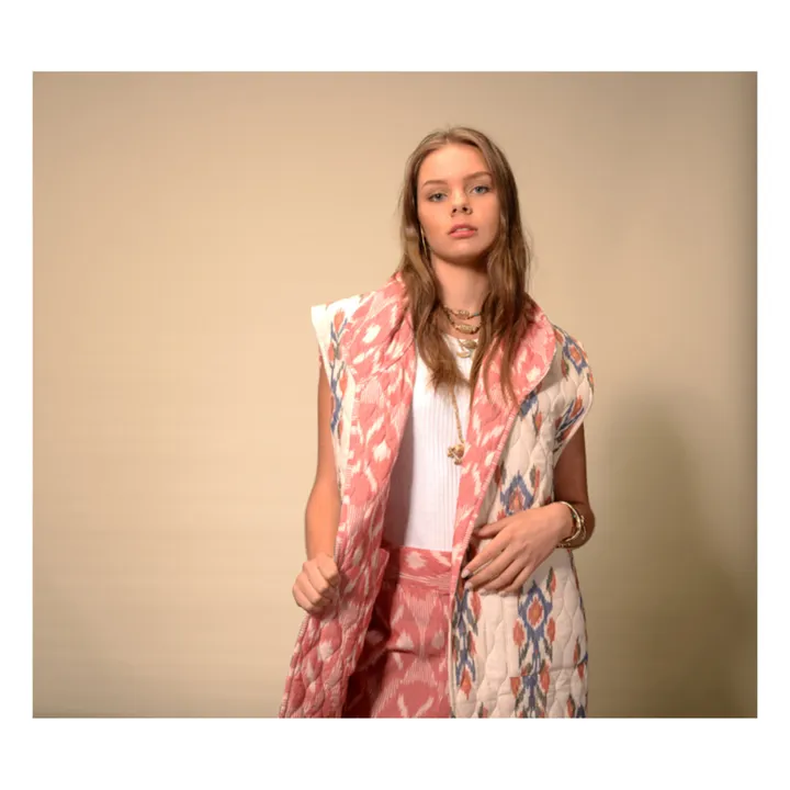 Veste Kimono Sans Manches Réversible Ikat | Crème- Image produit n°9
