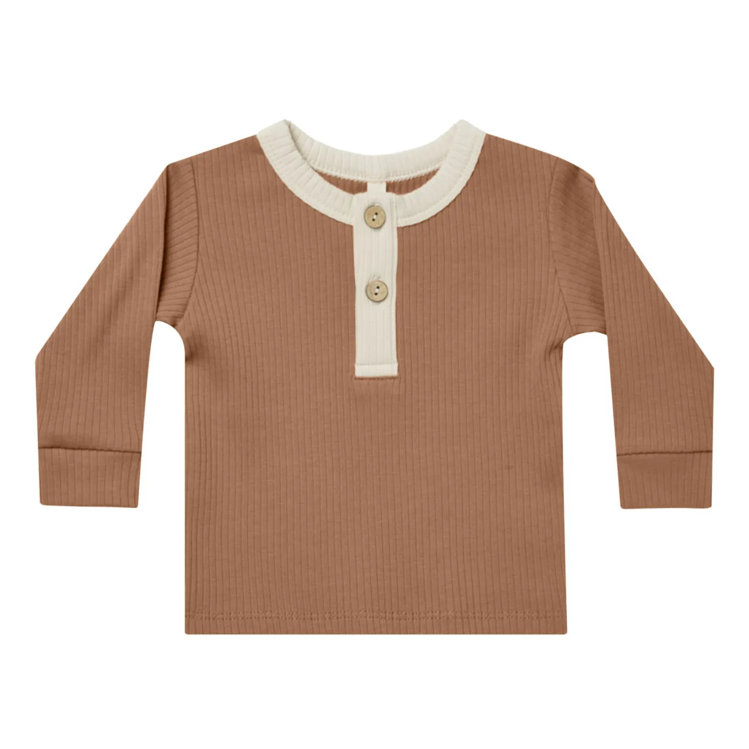 Quincy Mae Camel Ribbed Organic Cotton Two T-Shirt