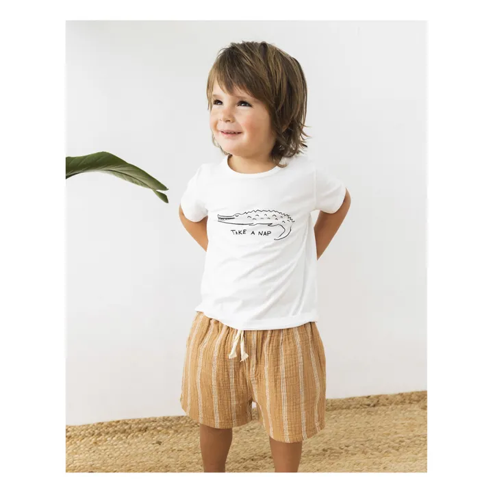 Camiseta algodón orgánico con estampado de cocodrilo | Blanco- Imagen del producto n°0