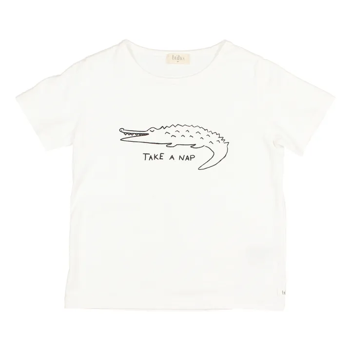 Camiseta algodón orgánico con estampado de cocodrilo | Blanco- Imagen del producto n°1