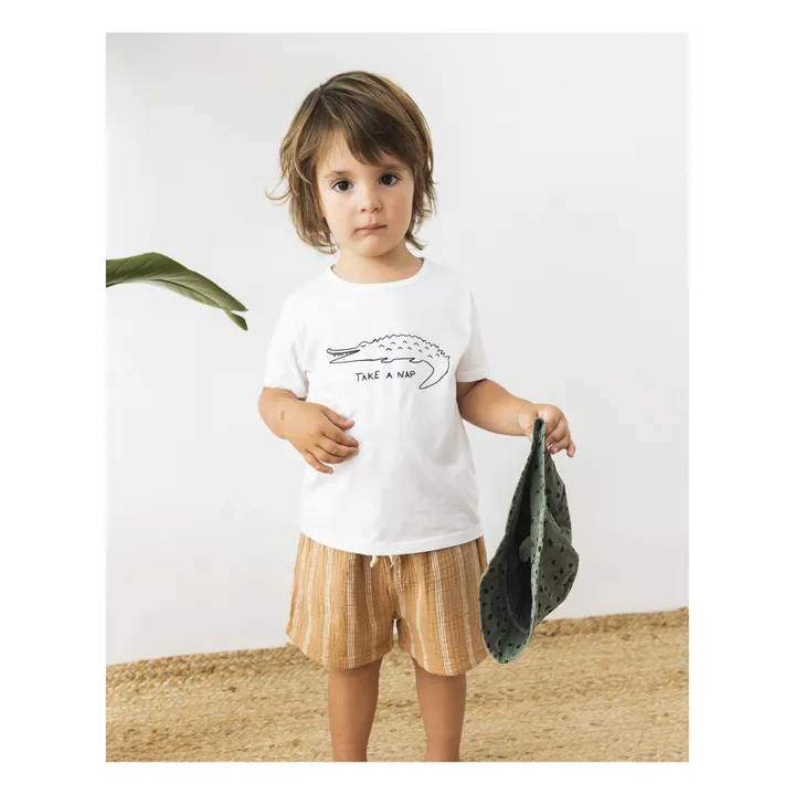 Camiseta algodón orgánico con estampado de cocodrilo | Blanco- Imagen del producto n°2