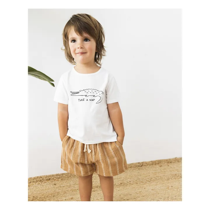 Camiseta algodón orgánico con estampado de cocodrilo | Blanco- Imagen del producto n°4