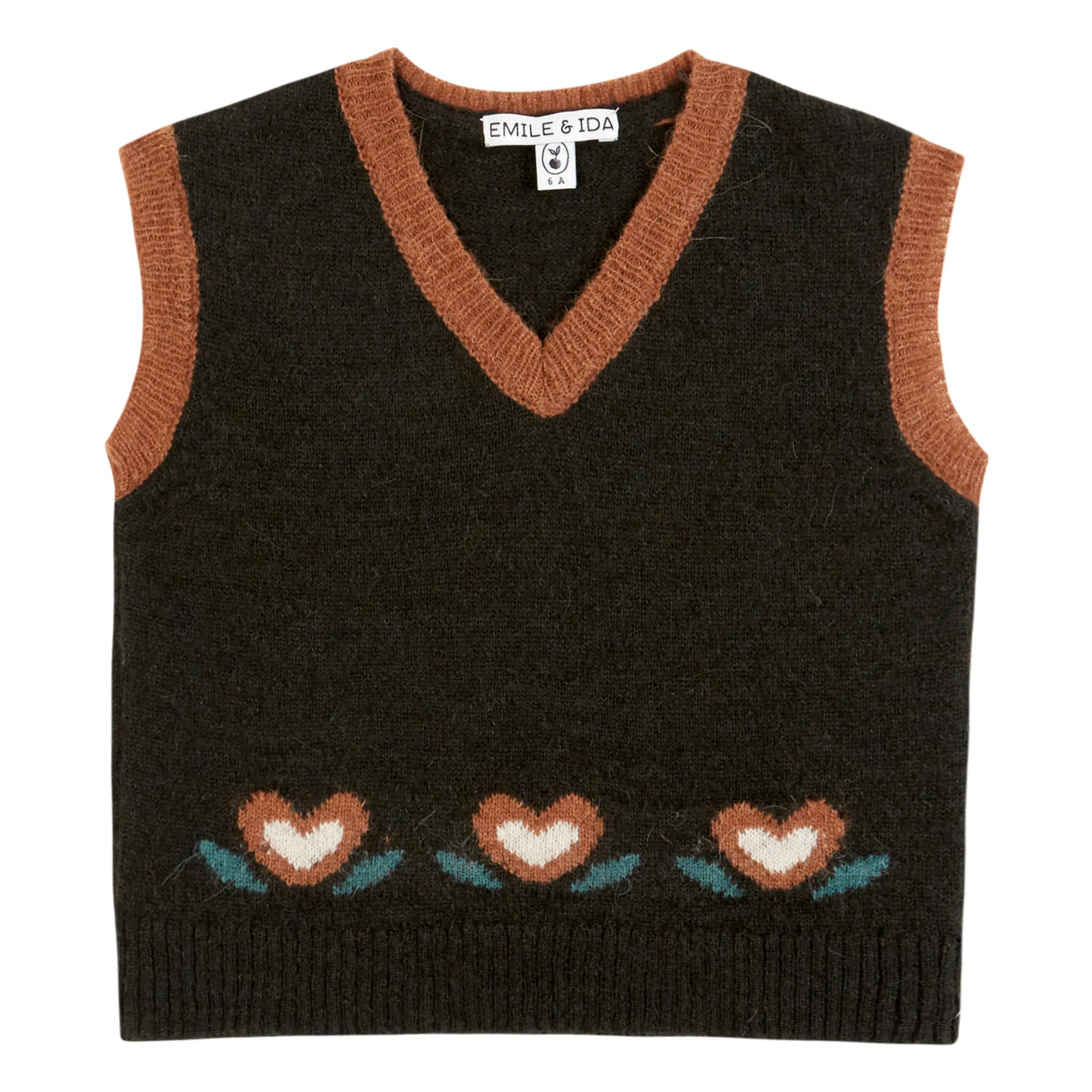 Emile Et Ida Charcoal Grey Intersia Sleeveless Heart Sweater