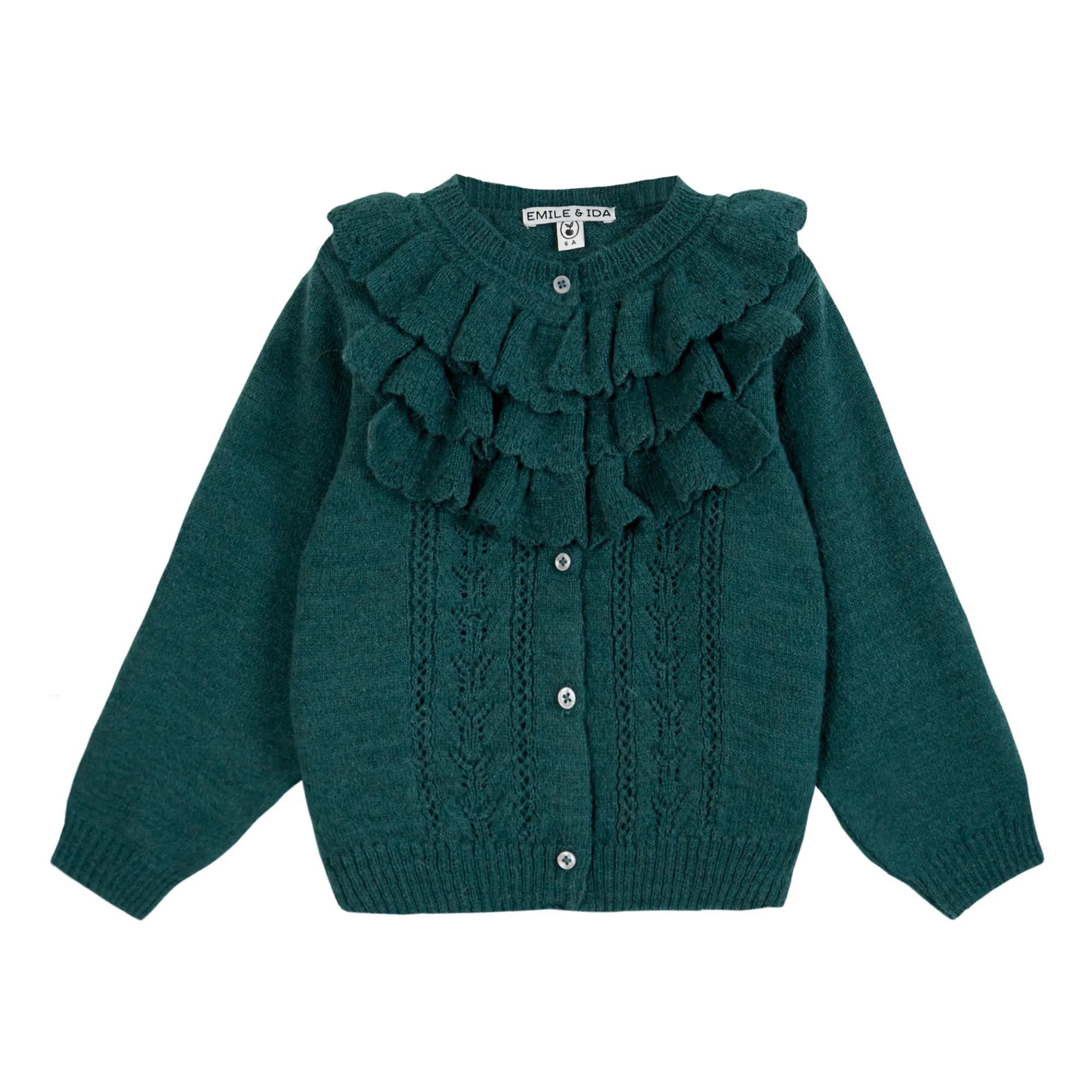 Emile Et Ida Dark Green Ruffled Cardigan