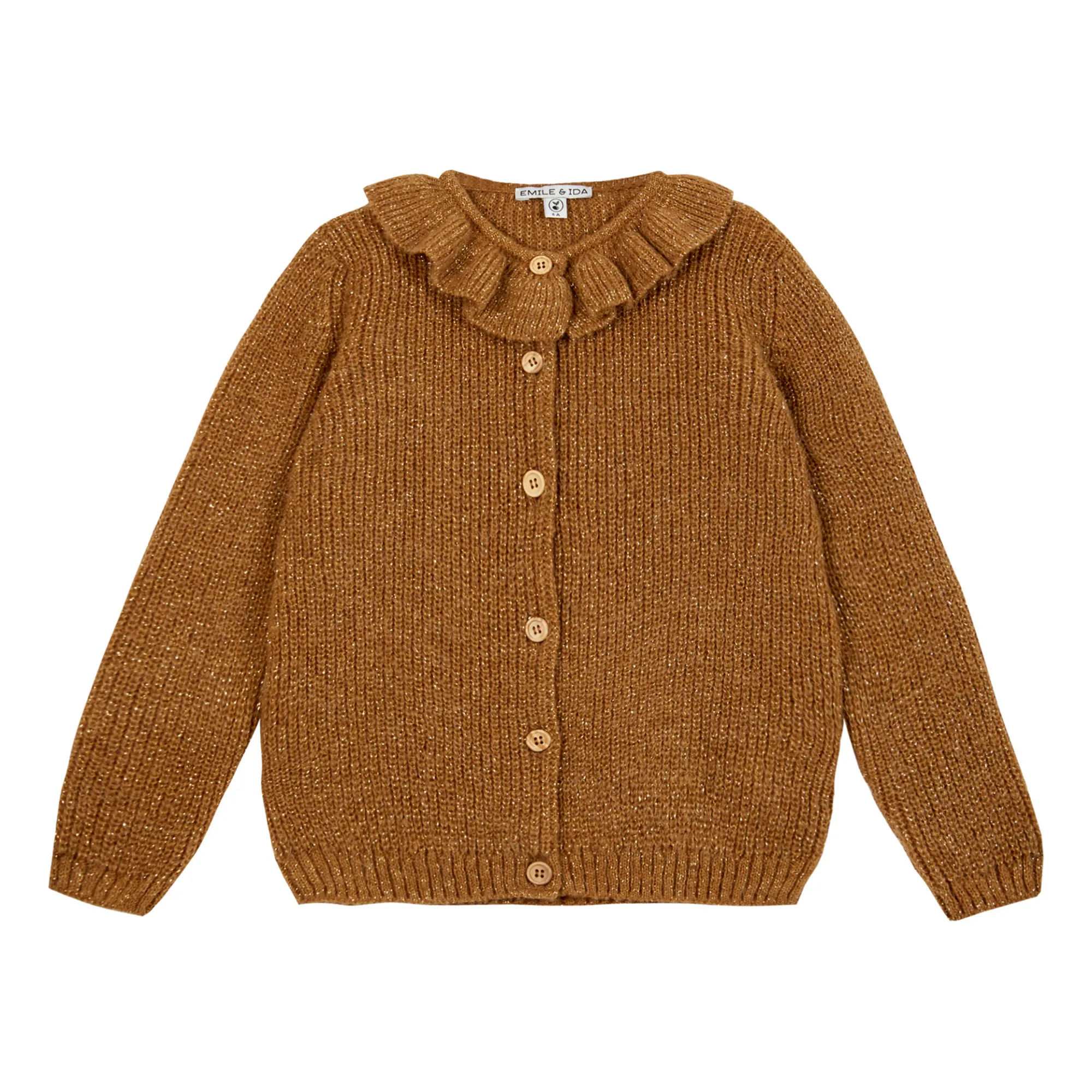 Emile Et Ida Caramel Lurex Cardigan With Ruffled Collar