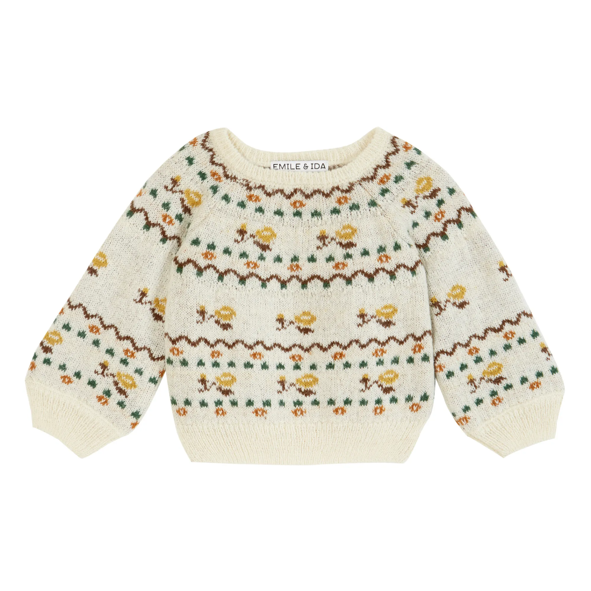 Emile Et Ida Ecru Flower Jacquard Sweater