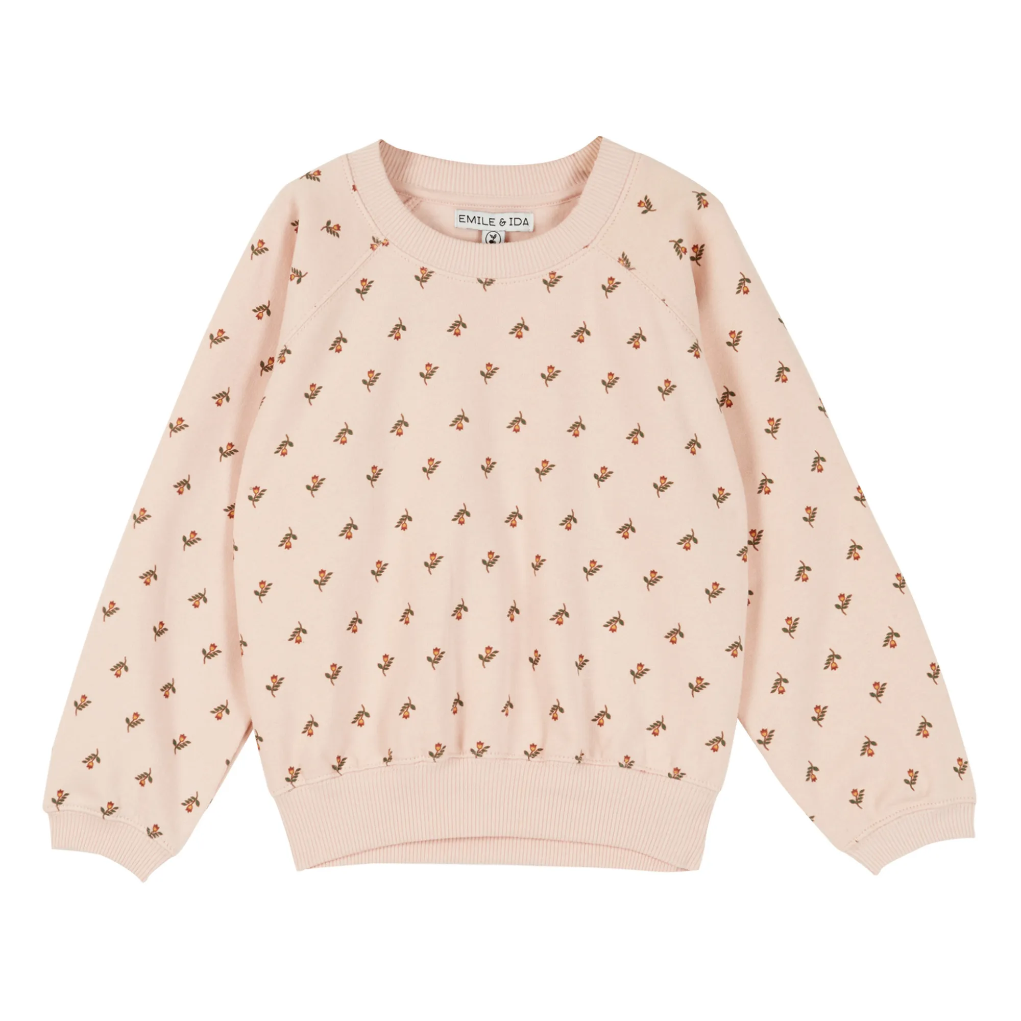Emile Et Ida Pale Pink Organic Cotton Sweatshirt Flowers