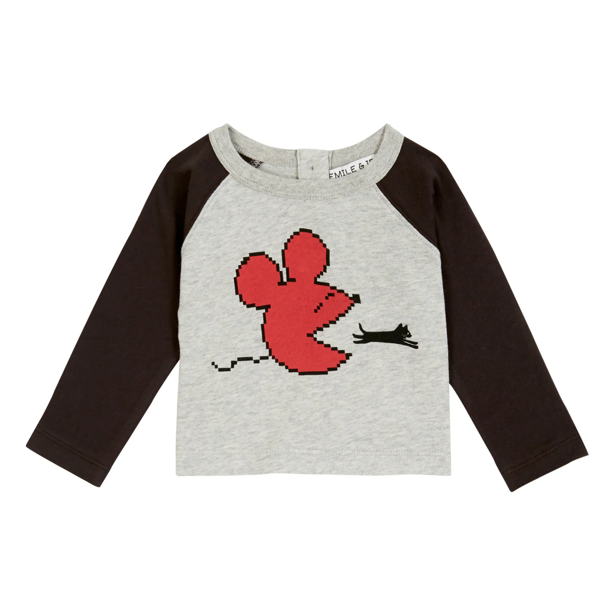 Emile Et Ida Heather Grey Organic Cotton Two-Tone Mouse T-Shirt