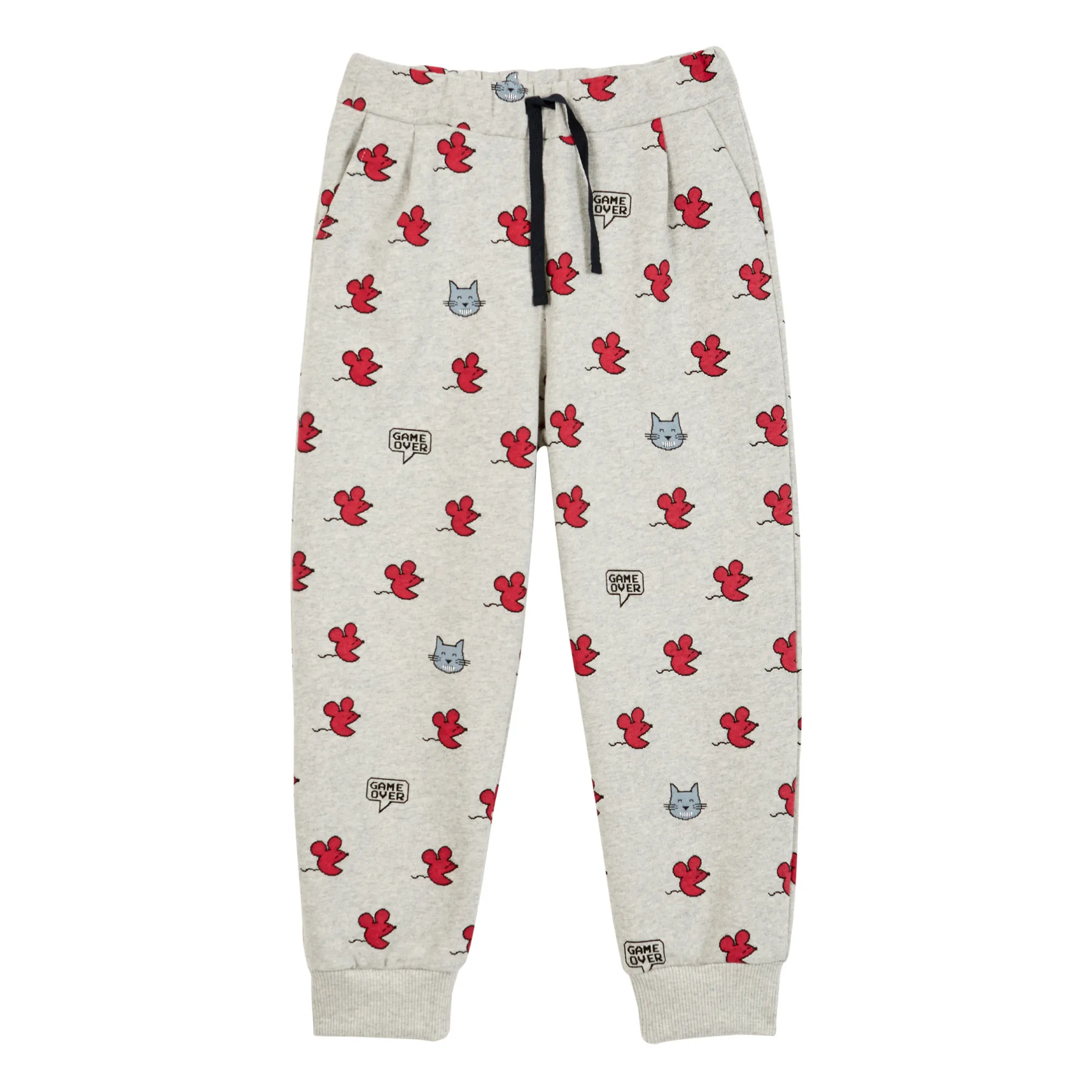 Emile Et Ida Heather Grey Organic Cotton Mouse-Print Sweatpants