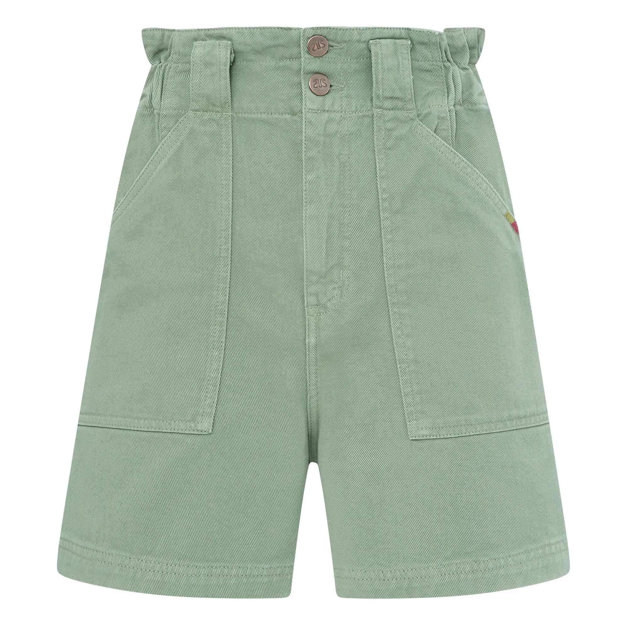 Alma Deia Pistachio Green Organic Cotton Denim Paper Bag Shorts