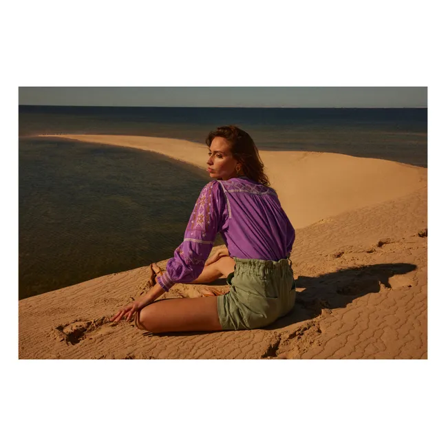 Short Denim Paper Bag Coton Bio | Vert pistache