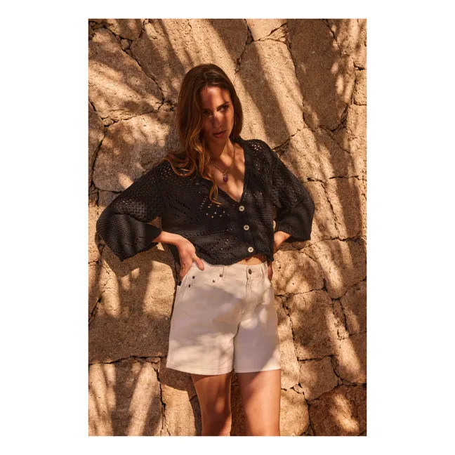 Short en Jean Taille Haute en Coton Bio | Blanc cassé