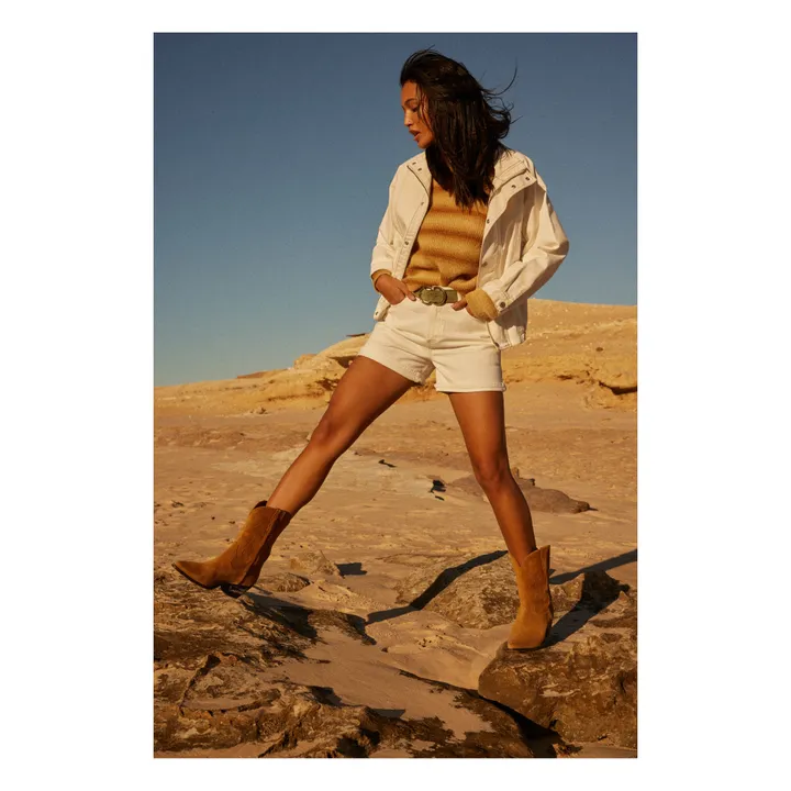 Short en Jean Taille Haute en Coton Bio | Blanc cassé- Image produit n°2